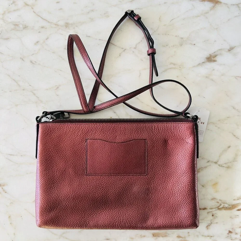 COACH Metallic Cherry Leather Multiple Journal Pop Out Pouch Crossbody Bag